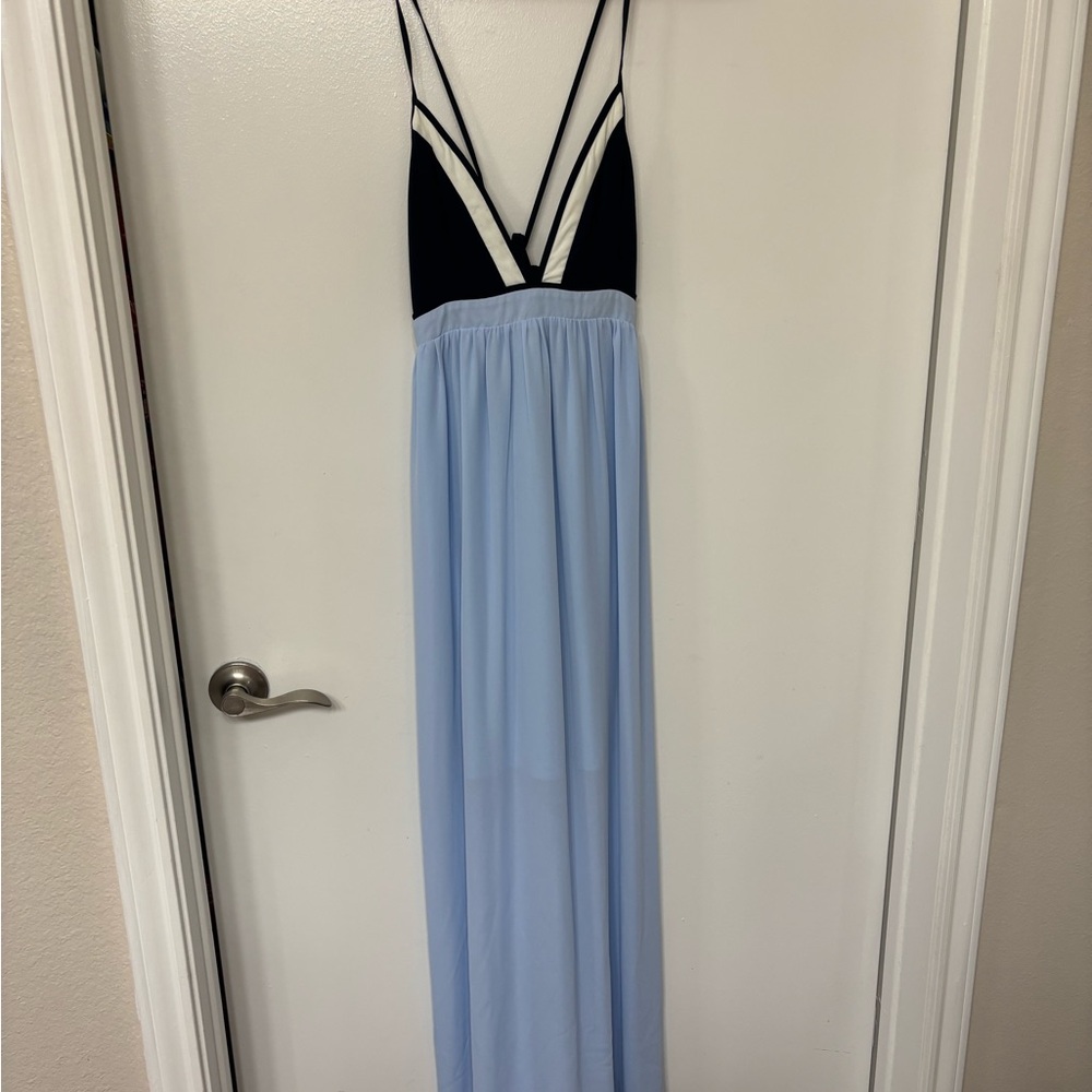Elegant Navy and Light Blue Maxi Dress